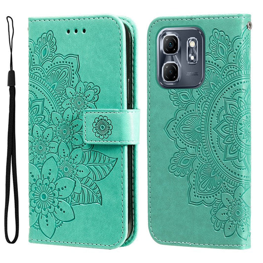 For Infinix Hot 50i 4G / Smart 9 4G Case PU Leather Wallet Floral Phone Cover Stand View - Green