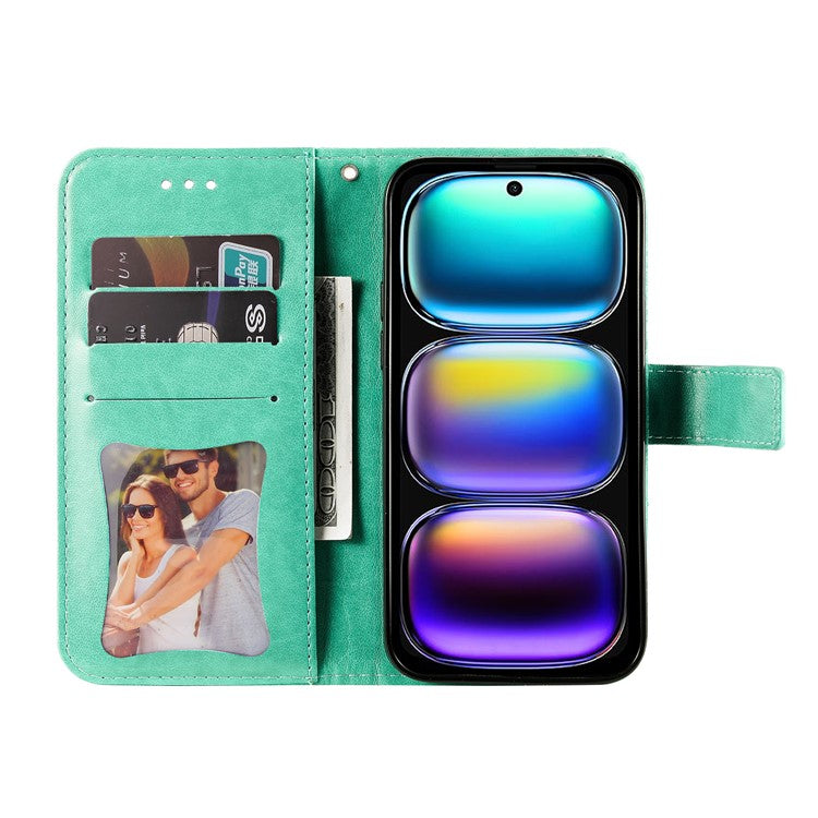 For Infinix Hot 50i 4G / Smart 9 4G Case PU Leather Wallet Floral Phone Cover Stand View - Green
