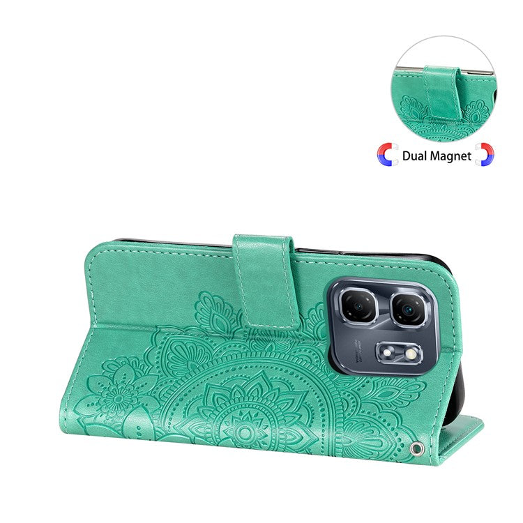 For Infinix Hot 50i 4G / Smart 9 4G Case PU Leather Wallet Floral Phone Cover Stand View - Green