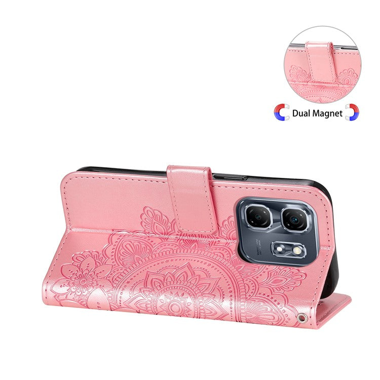 For Infinix Hot 50i 4G / Smart 9 4G Case PU Leather Wallet Floral Phone Cover Stand View - Pink