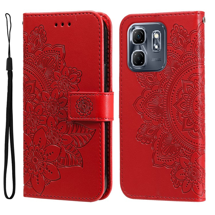 For Infinix Hot 50i 4G / Smart 9 4G Case PU Leather Wallet Floral Phone Cover Stand View - Red