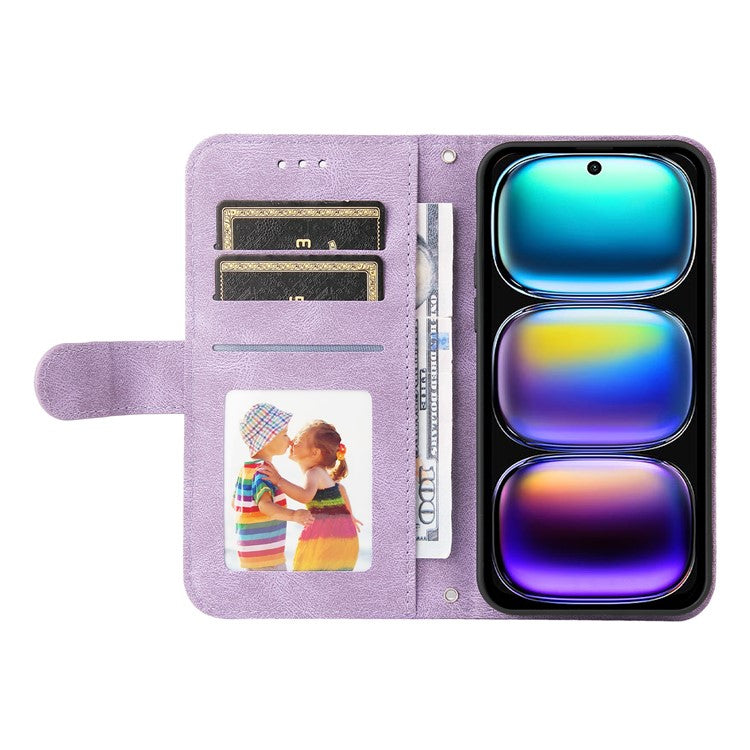 For Infinix Hot 50i 4G / Smart 9 4G Wallet Case Skin-touch Leather Phone Cover Tree Pattern Hardware - Purple