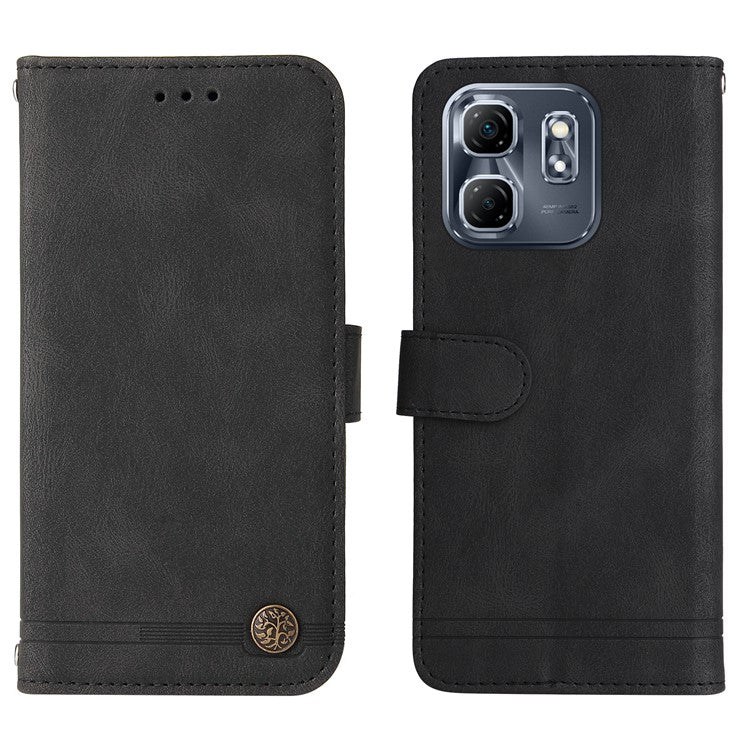 For Infinix Hot 50i 4G / Smart 9 4G Wallet Case Skin-touch Leather Phone Cover Tree Pattern Hardware - Black