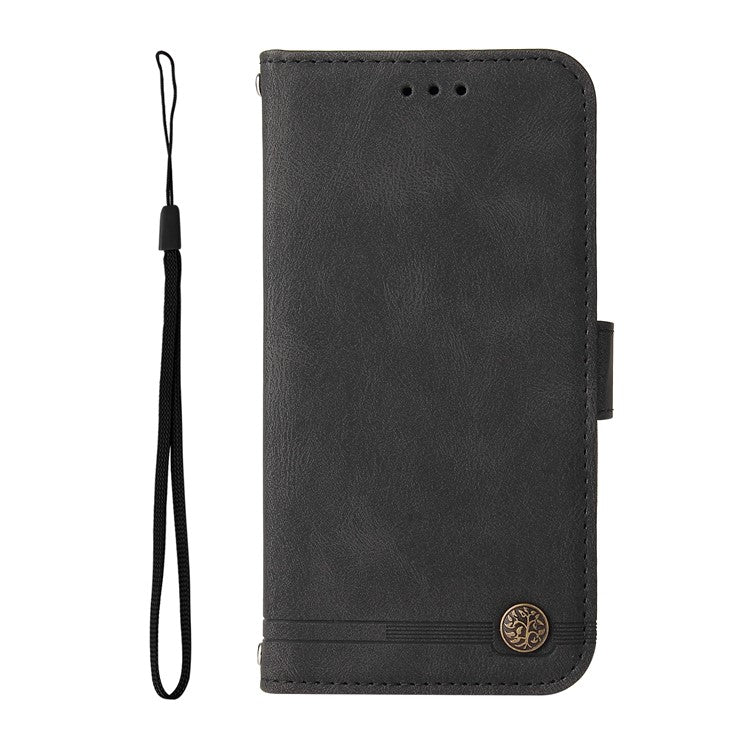For Infinix Hot 50i 4G / Smart 9 4G Wallet Case Skin-touch Leather Phone Cover Tree Pattern Hardware - Black