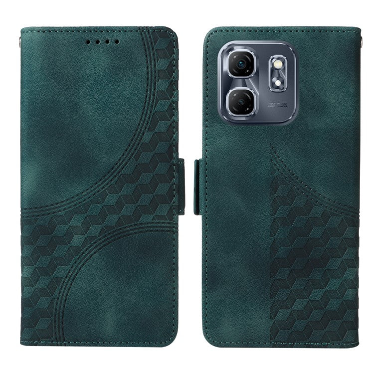 For Infinix Hot 50i 4G / Smart 9 4G Case PU Leather Phone Cover Rhombus Starry Imprinted - Green
