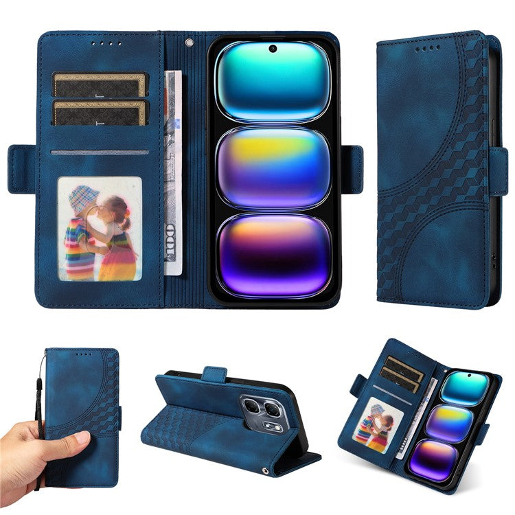 For Infinix Hot 50i 4G / Smart 9 4G Case PU Leather Phone Cover Rhombus Starry Imprinted - Blue