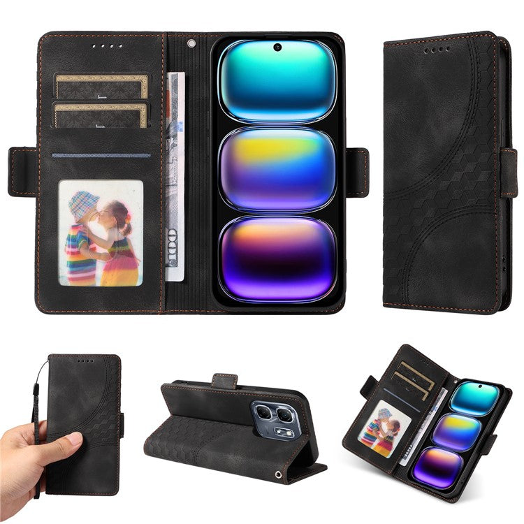 For Infinix Hot 50i 4G / Smart 9 4G Case PU Leather Phone Cover Rhombus Starry Imprinted - Black