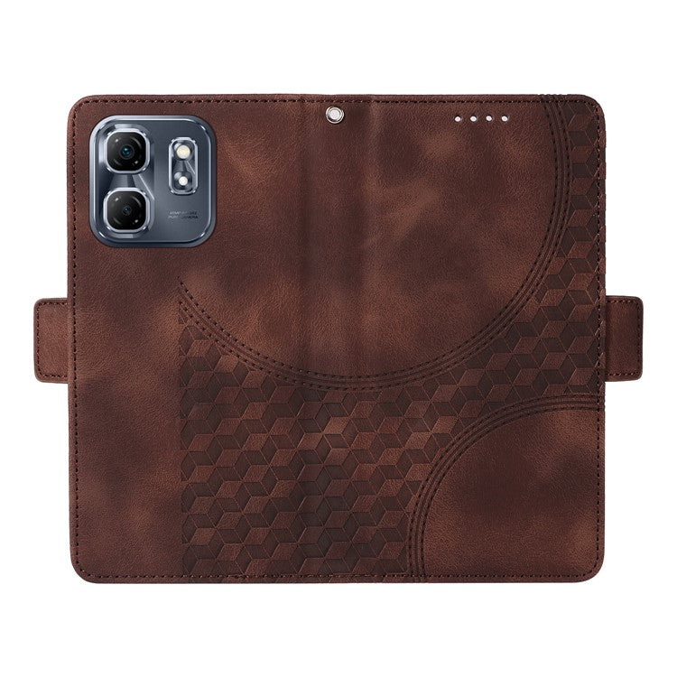 For Infinix Hot 50i 4G / Smart 9 4G Case PU Leather Phone Cover Rhombus Starry Imprinted - Brown