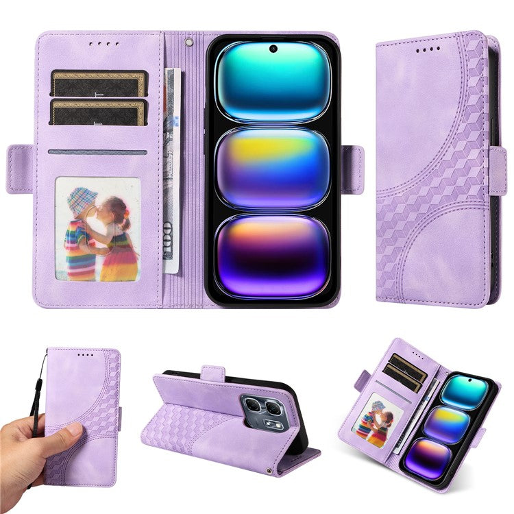 For Infinix Hot 50i 4G / Smart 9 4G Case PU Leather Phone Cover Rhombus Starry Imprinted - Purple