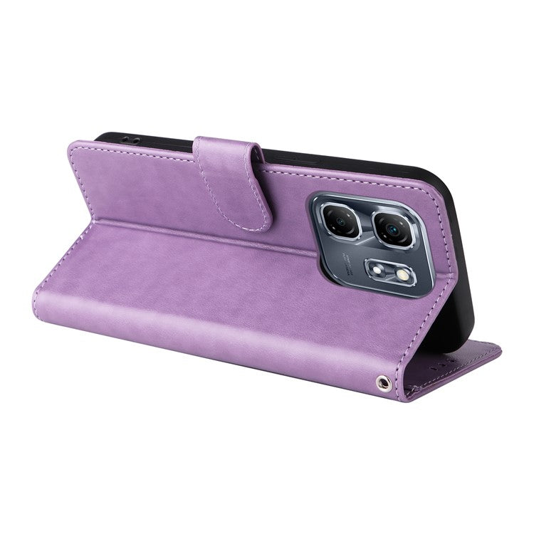 For Infinix Hot 50i 4G / Smart 9 4G Leather Case Butterfly Floral Imprint Wallet Stand Cover - Purple
