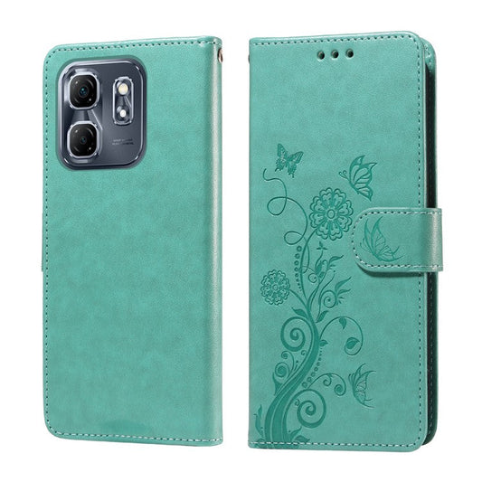 For Infinix Hot 50i 4G / Smart 9 4G Leather Case Butterfly Floral Imprint Wallet Stand Cover - Green
