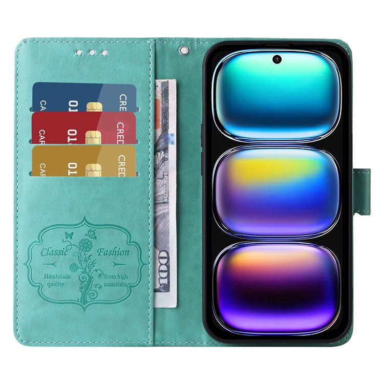 For Infinix Hot 50i 4G / Smart 9 4G Leather Case Butterfly Floral Imprint Wallet Stand Cover - Green