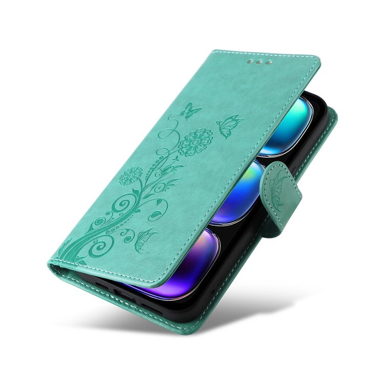 For Infinix Hot 50i 4G / Smart 9 4G Leather Case Butterfly Floral Imprint Wallet Stand Cover - Green