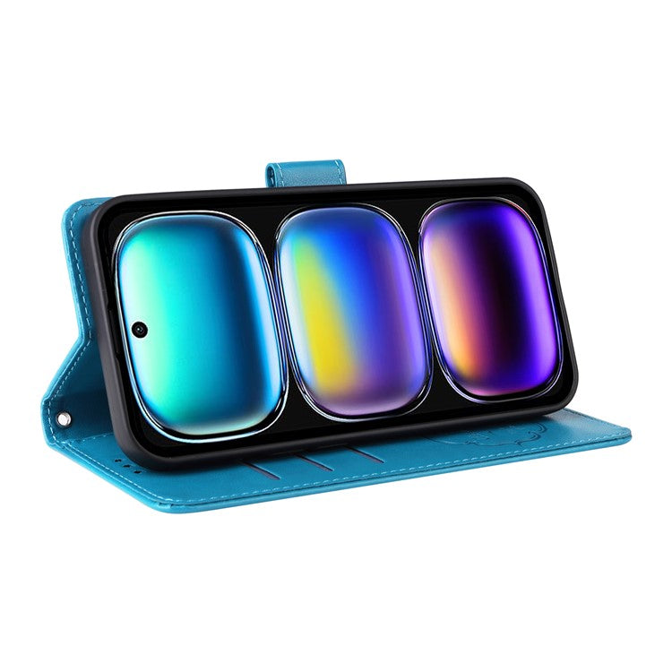 For Infinix Hot 50i 4G / Smart 9 4G Leather Case Butterfly Floral Imprint Wallet Stand Cover - Blue