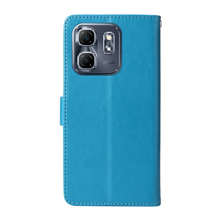 For Infinix Hot 50i 4G / Smart 9 4G Leather Case Butterfly Floral Imprint Wallet Stand Cover - Blue