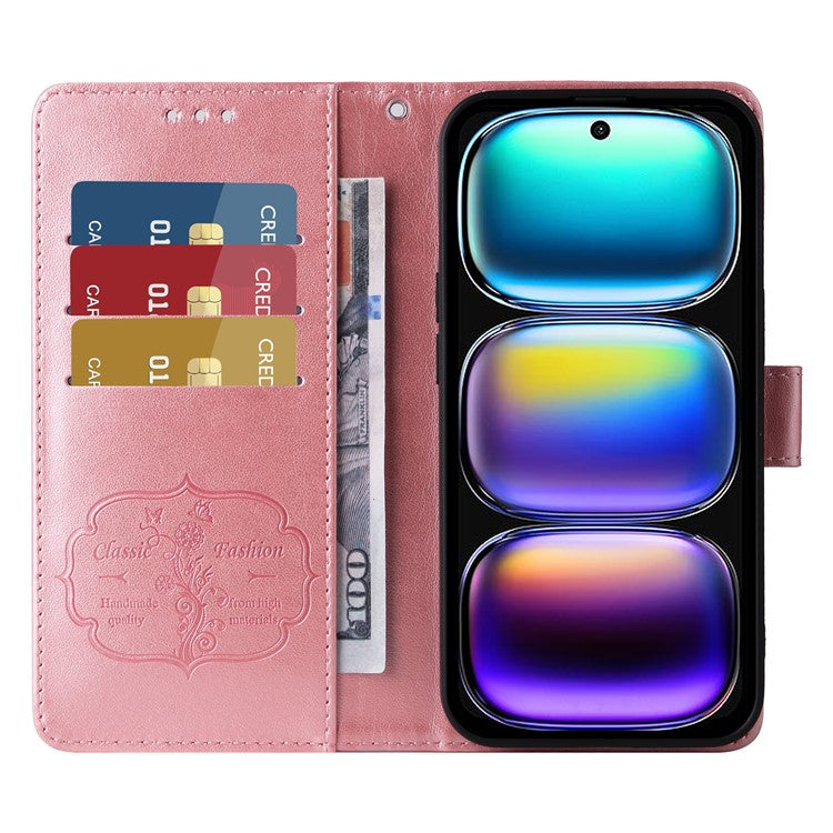 For Infinix Hot 50i 4G / Smart 9 4G Leather Case Butterfly Floral Imprint Wallet Stand Cover - Pink