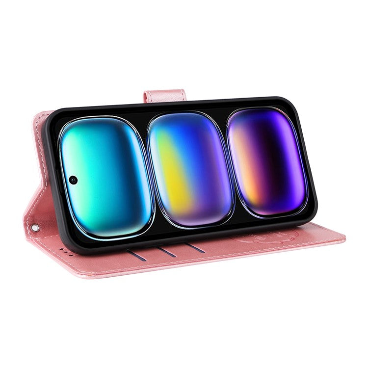 For Infinix Hot 50i 4G / Smart 9 4G Leather Case Butterfly Floral Imprint Wallet Stand Cover - Pink