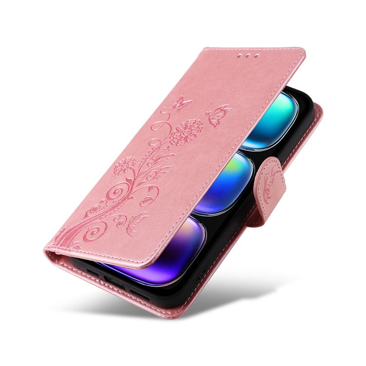 For Infinix Hot 50i 4G / Smart 9 4G Leather Case Butterfly Floral Imprint Wallet Stand Cover - Pink