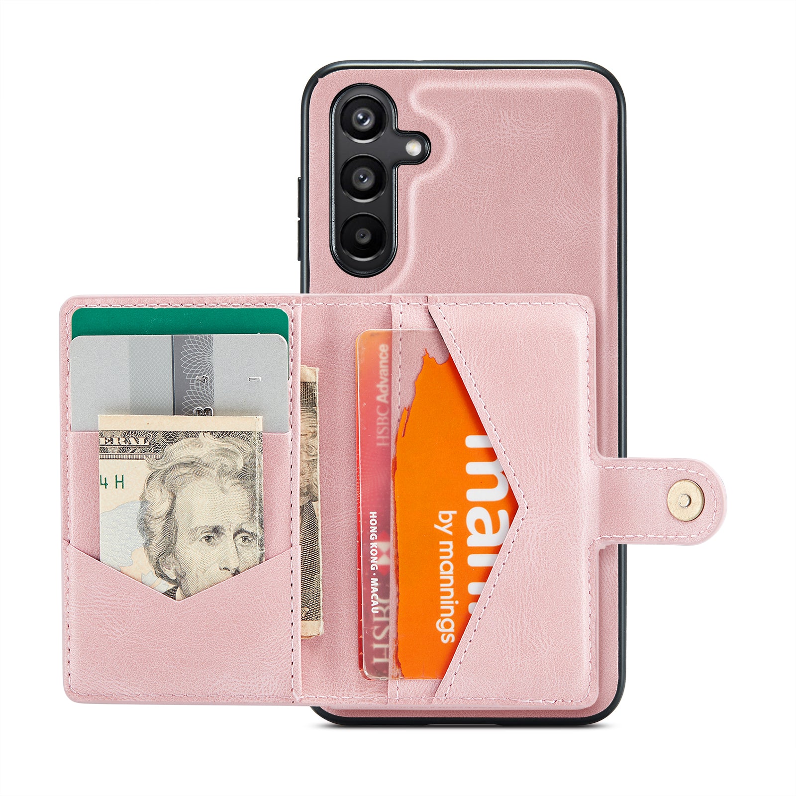 For Samsung Galaxy A16 5G Case JEEHOOD J01 Retro Leather Phone Back Cover with Detachable Magnetic Card Holder - Pink