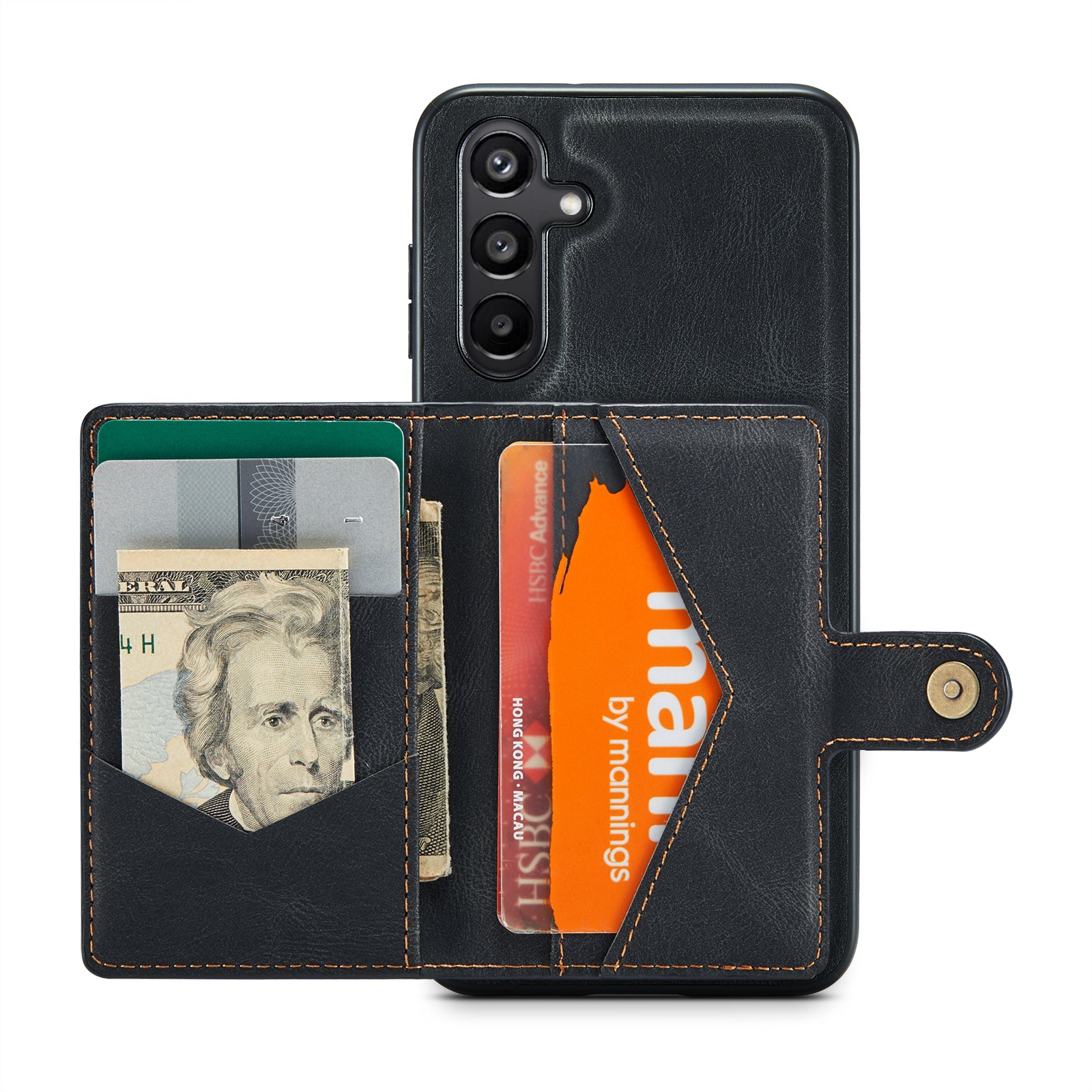 For Samsung Galaxy A16 5G Case JEEHOOD J01 Retro Leather Phone Back Cover with Detachable Magnetic Card Holder - Black
