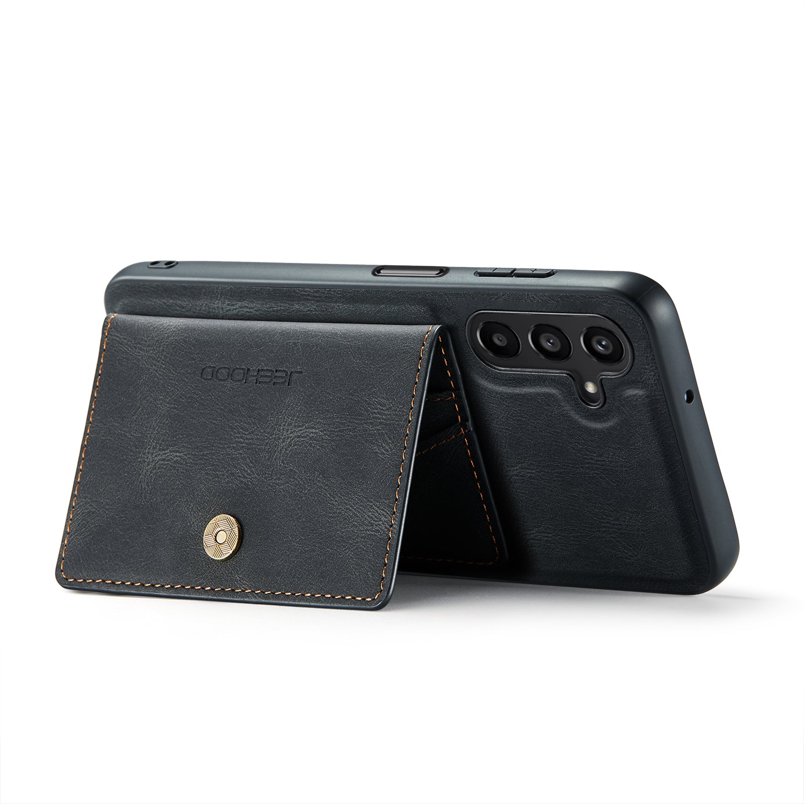 For Samsung Galaxy A16 5G Case JEEHOOD J01 Retro Leather Phone Back Cover with Detachable Magnetic Card Holder - Black
