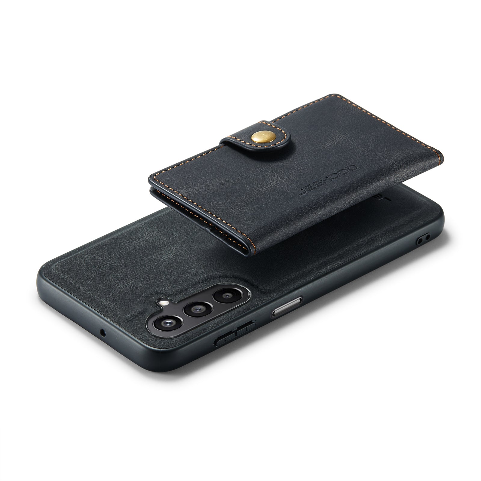 For Samsung Galaxy A16 5G Case JEEHOOD J01 Retro Leather Phone Back Cover with Detachable Magnetic Card Holder - Black