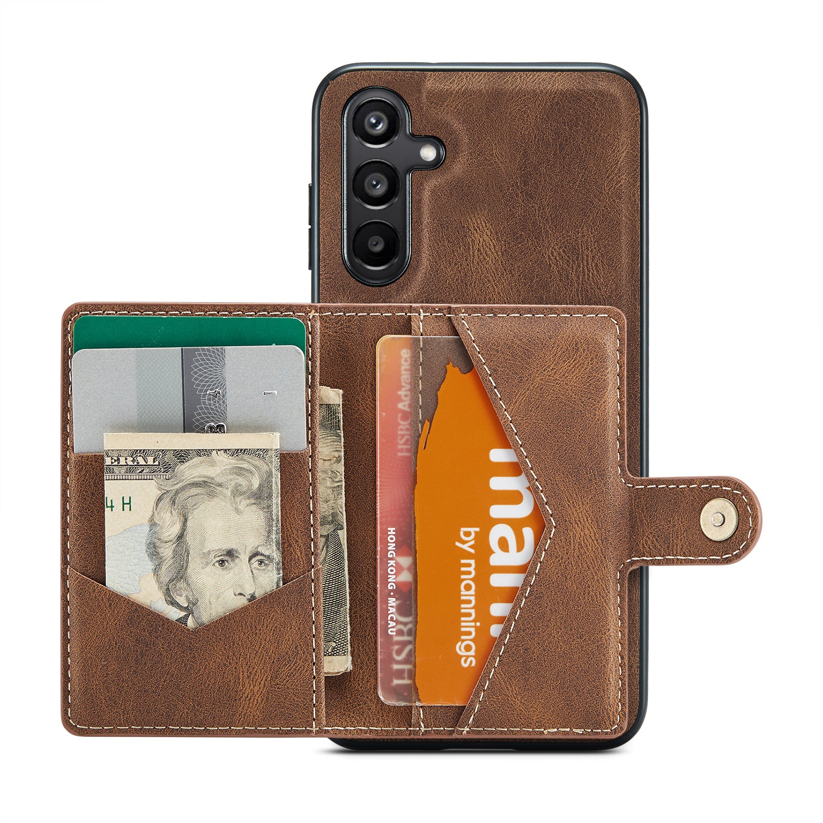 For Samsung Galaxy A16 5G Case JEEHOOD J01 Retro Leather Phone Back Cover with Detachable Magnetic Card Holder - Brown