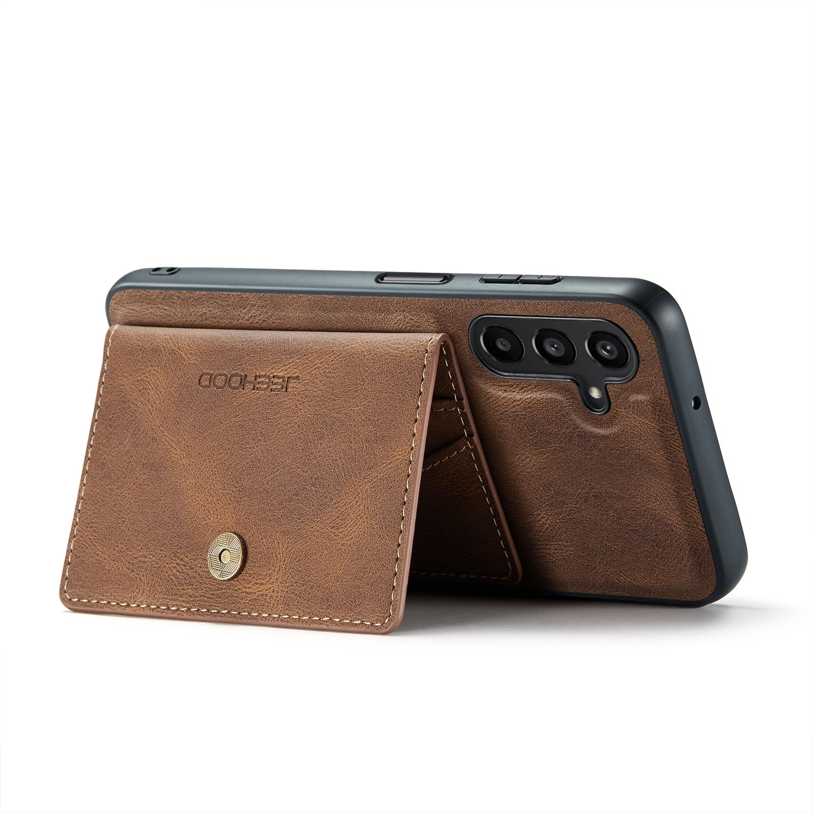 For Samsung Galaxy A16 5G Case JEEHOOD J01 Retro Leather Phone Back Cover with Detachable Magnetic Card Holder - Brown