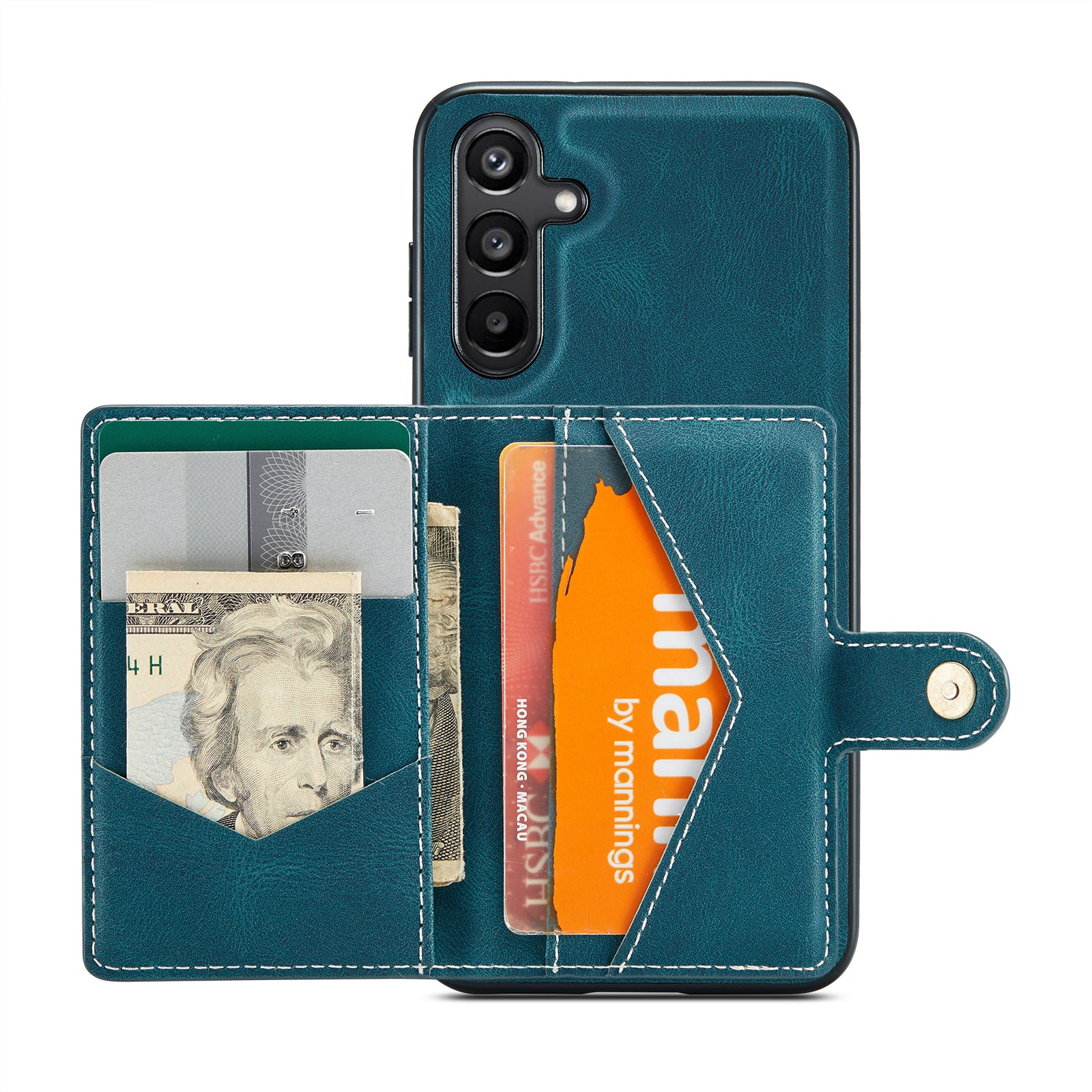 For Samsung Galaxy A16 5G Case JEEHOOD J01 Retro Leather Phone Back Cover with Detachable Magnetic Card Holder - Blue