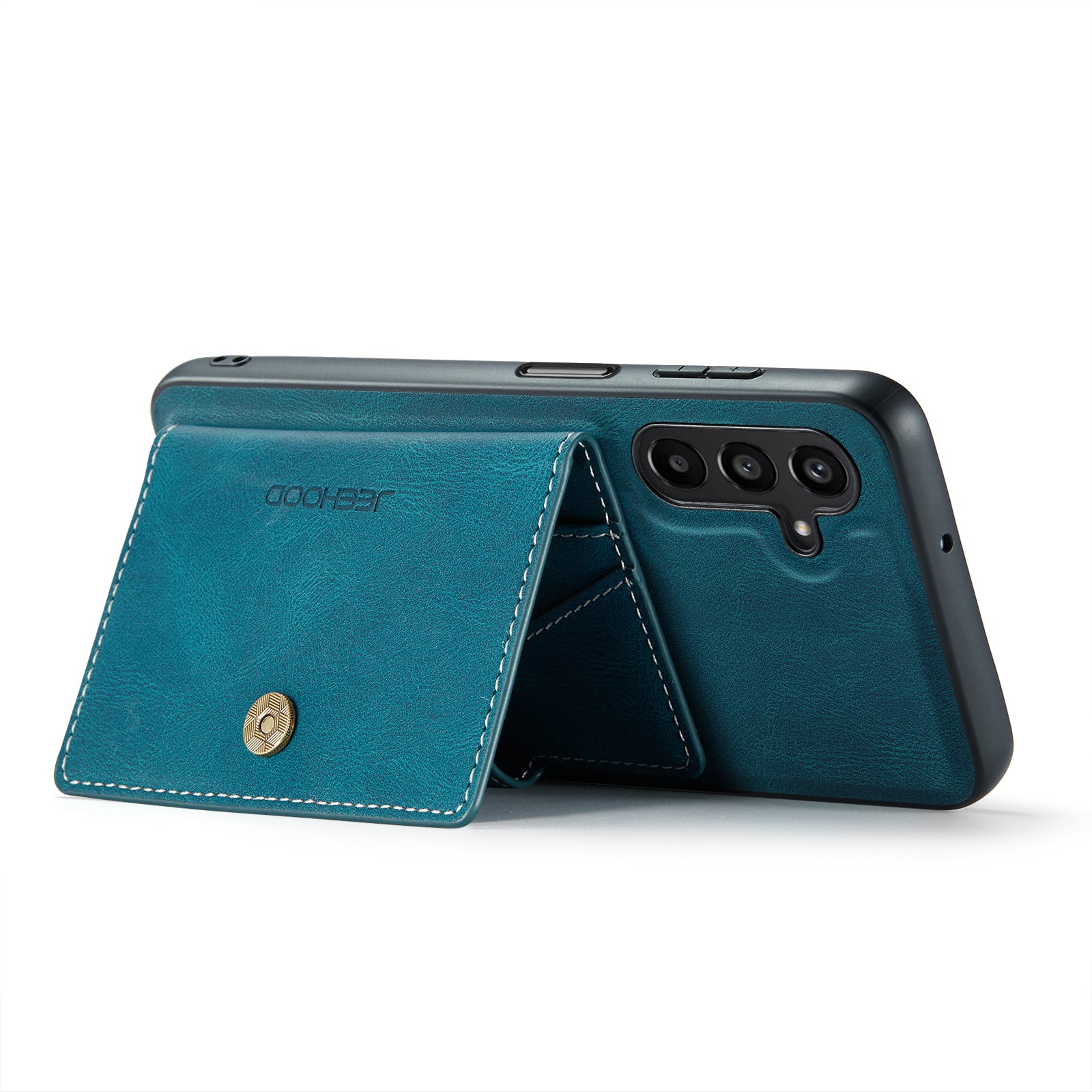 For Samsung Galaxy A16 5G Case JEEHOOD J01 Retro Leather Phone Back Cover with Detachable Magnetic Card Holder - Blue