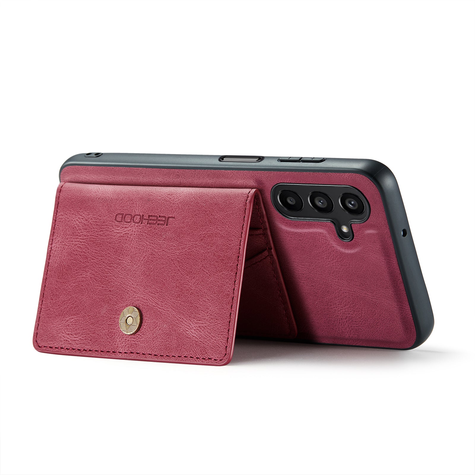 For Samsung Galaxy A16 5G Case JEEHOOD J01 Retro Leather Phone Back Cover with Detachable Magnetic Card Holder - Red