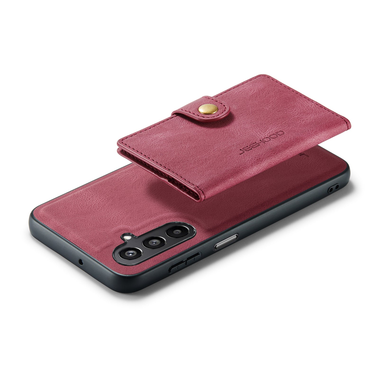 For Samsung Galaxy A16 5G Case JEEHOOD J01 Retro Leather Phone Back Cover with Detachable Magnetic Card Holder - Red