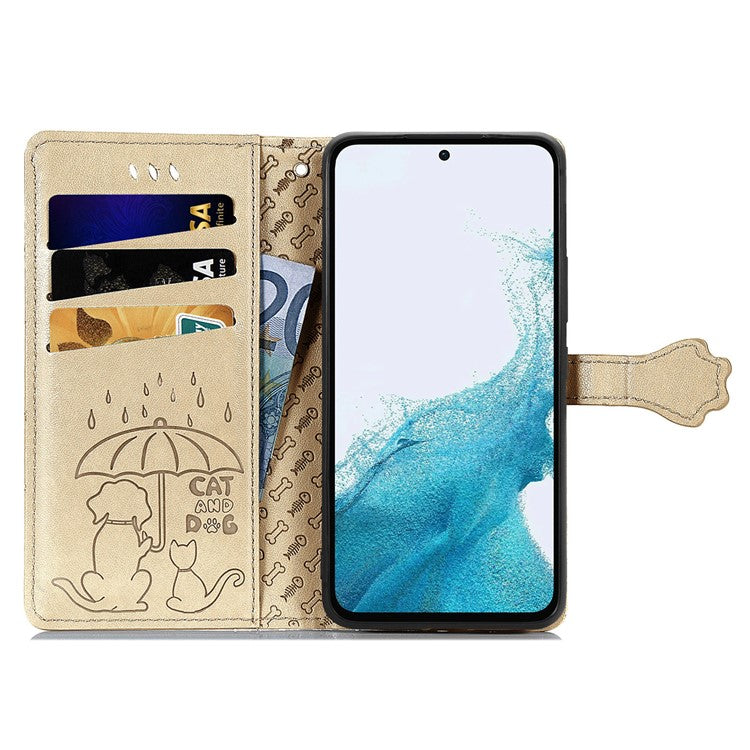 For Samsung Galaxy A36 5G / A56 5G Case Leather Wallet Flip Phone Cover Cute Cat Dog Pattern - Gold