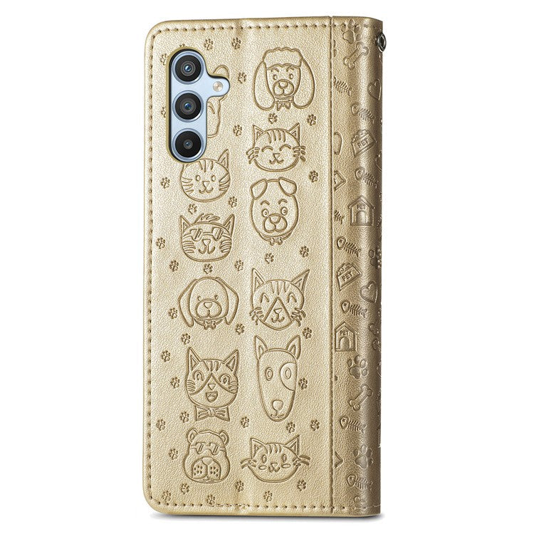 For Samsung Galaxy A36 5G / A56 5G Case Leather Wallet Flip Phone Cover Cute Cat Dog Pattern - Gold