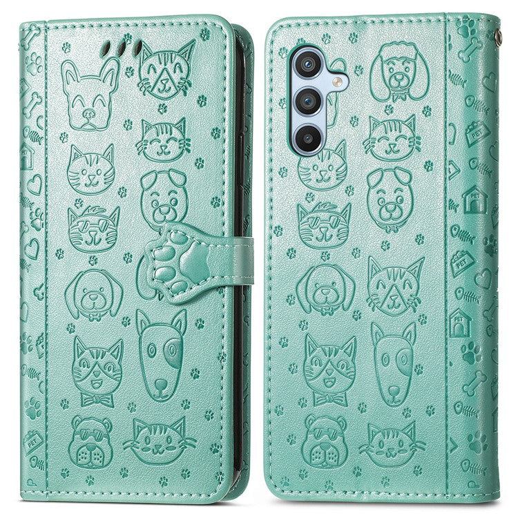 For Samsung Galaxy A36 5G / A56 5G Case Leather Wallet Flip Phone Cover Cute Cat Dog Pattern - Green
