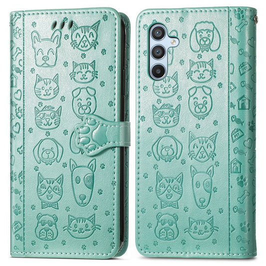 For Samsung Galaxy A36 5G / A56 5G Case Leather Wallet Flip Phone Cover Cute Cat Dog Pattern - Green