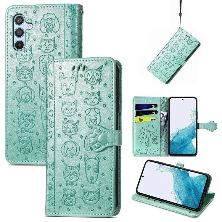For Samsung Galaxy A36 5G / A56 5G Case Leather Wallet Flip Phone Cover Cute Cat Dog Pattern - Green