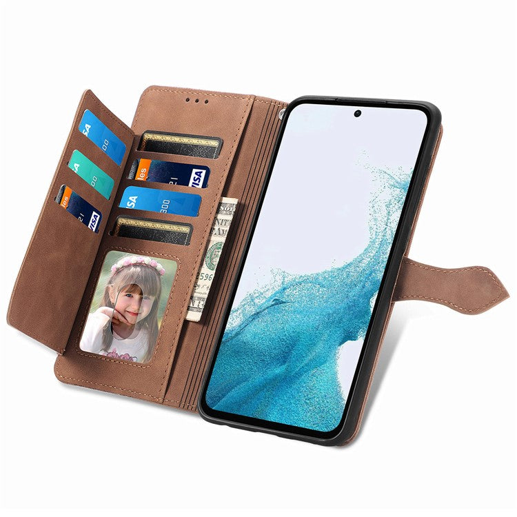 For Samsung Galaxy A36 5G / A56 5G Case Zipper Wallet PU Leather Flower Imprint Phone Cover - Brown