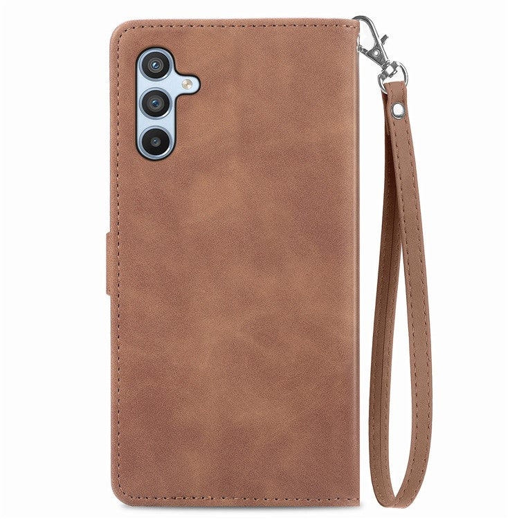 For Samsung Galaxy A36 5G / A56 5G Case Zipper Wallet PU Leather Flower Imprint Phone Cover - Brown
