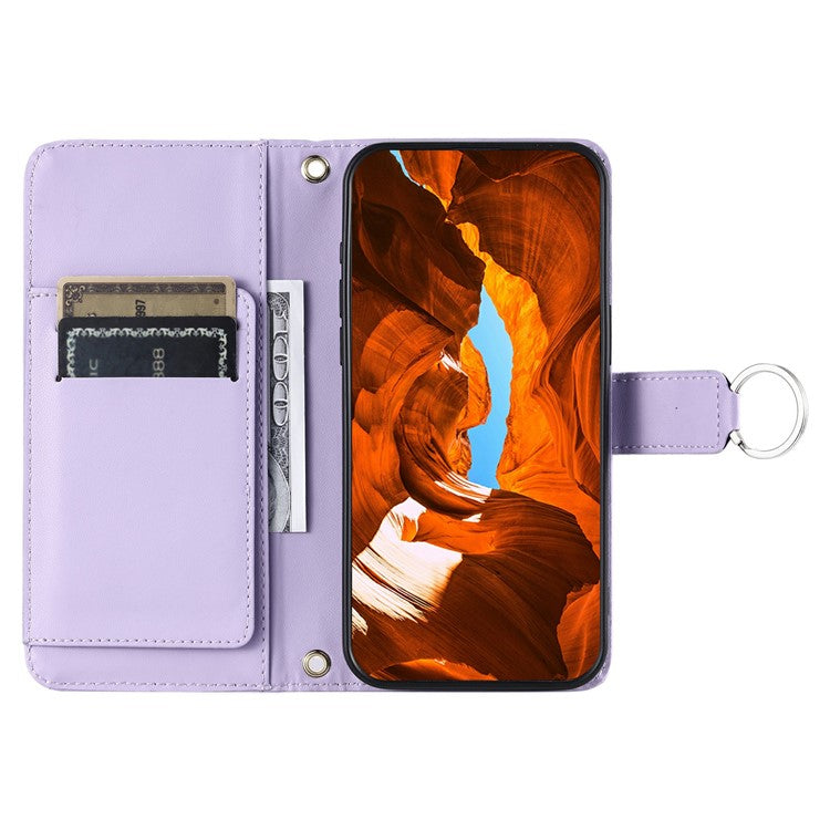 For Samsung Galaxy S24 Crossbody Leather Case Ring Buckle Wallet Stand Rhombus Mobile Cover - Purple