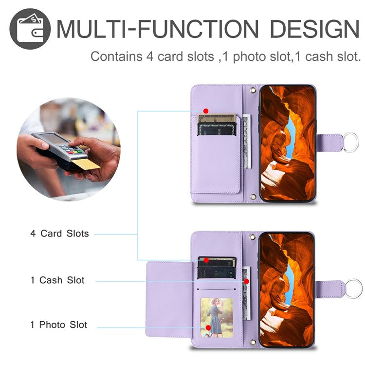 For Samsung Galaxy S24 Crossbody Leather Case Ring Buckle Wallet Stand Rhombus Mobile Cover - Purple