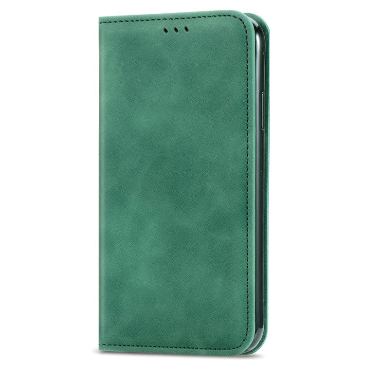 For Infinix Smart 9 4G Case Skin Touch Feeling Leather Card Holder Phone Cover Magnetic Absorption - Green