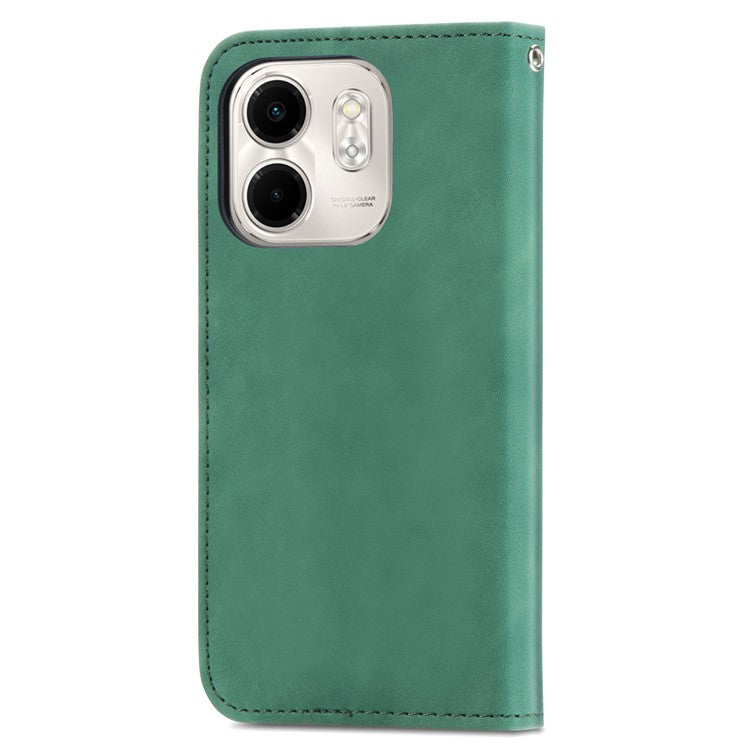 For Infinix Smart 9 4G Case Skin Touch Feeling Leather Card Holder Phone Cover Magnetic Absorption - Green