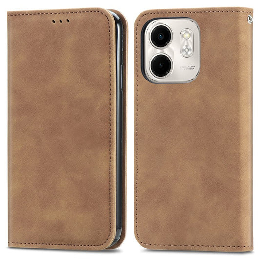 For Infinix Smart 9 4G Case Skin Touch Feeling Leather Card Holder Phone Cover Magnetic Absorption - Brown