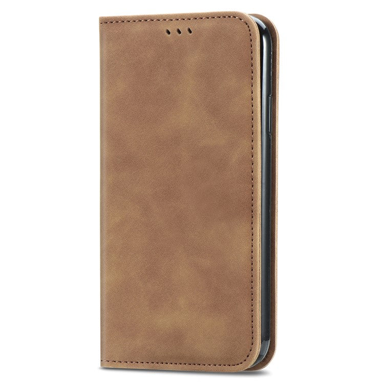 For Infinix Smart 9 4G Case Skin Touch Feeling Leather Card Holder Phone Cover Magnetic Absorption - Brown