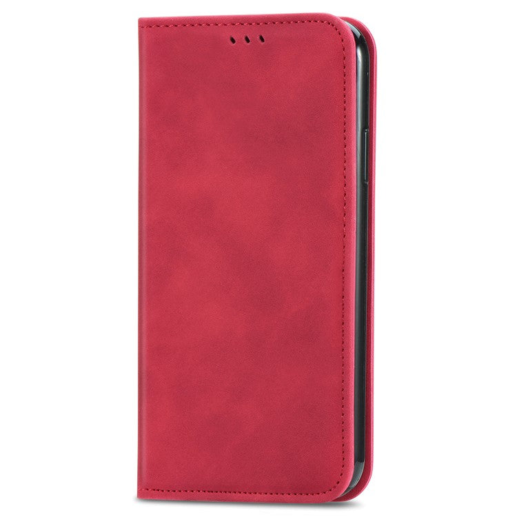 For Infinix Smart 9 4G Case Skin Touch Feeling Leather Card Holder Phone Cover Magnetic Absorption - Red