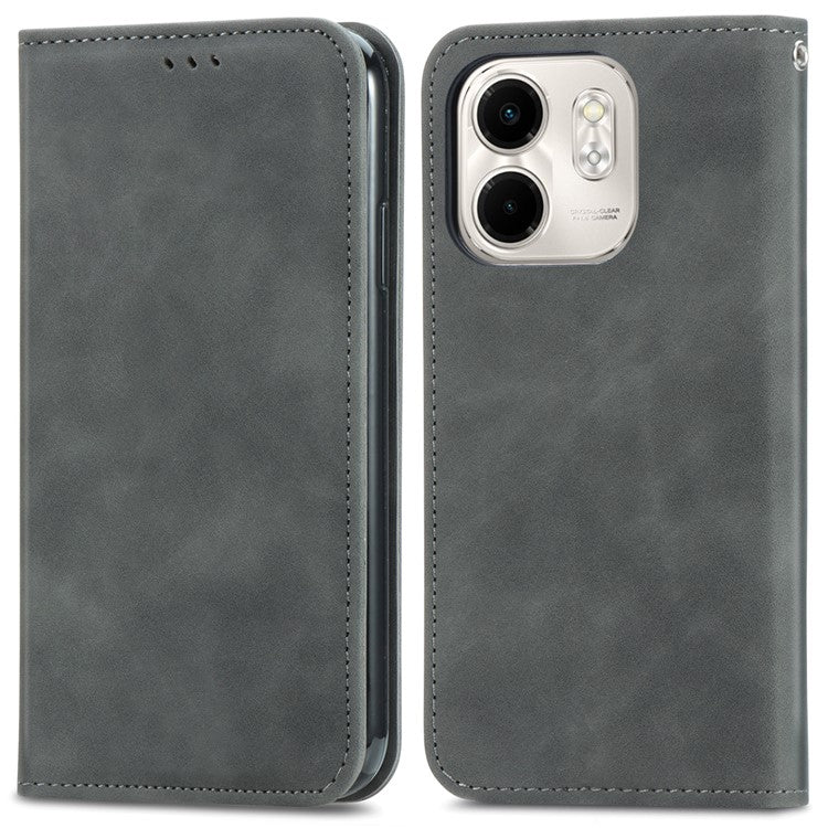 For Infinix Smart 9 4G Case Skin Touch Feeling Leather Card Holder Phone Cover Magnetic Absorption - Grey