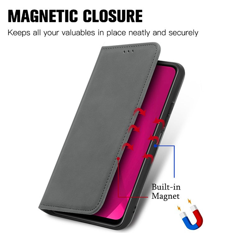 For Infinix Smart 9 4G Case Skin Touch Feeling Leather Card Holder Phone Cover Magnetic Absorption - Grey