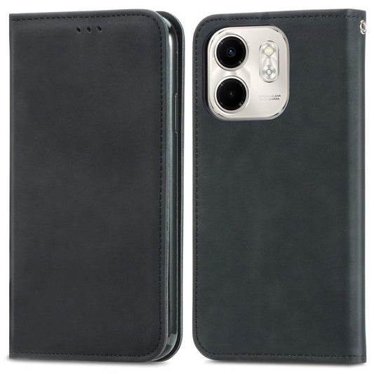 For Infinix Smart 9 4G Case Skin Touch Feeling Leather Card Holder Phone Cover Magnetic Absorption - Black