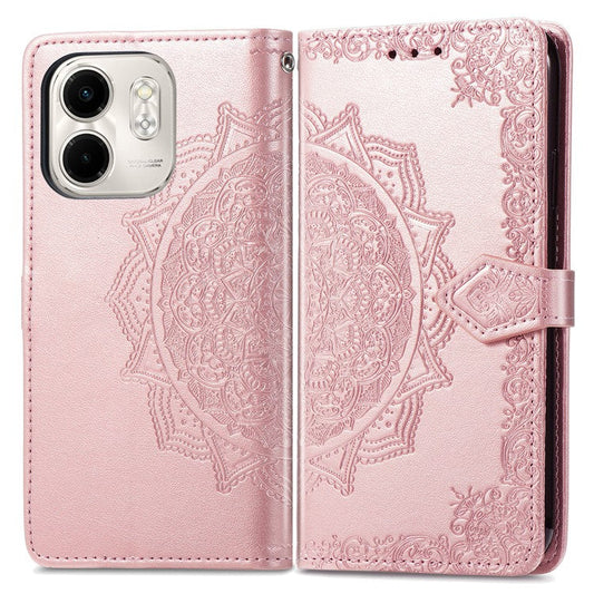 For Infinix Smart 9 4G Wallet Case Mandala Flower Leather Phone Cover Stand View - Rose Gold